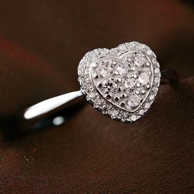 Rhodium 925 Sterling Silver Heart Ring